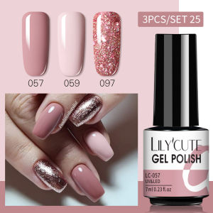 UR SUGAR 3 Chiếc Hồng Vàng Móng Gel Long Polish Bộ Làm Móng Tay Glitter Gel Sơn Móng Tay Nghệ Thuật Bán Vĩnh Viễn Sơn Lót Phủ Gel UV Làm Móng Nghệ Thuật Thiết Kế Mỹ Thuật Hybrid
