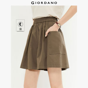 GIORDANO ผู้หญิง กางเกงขาสั้น กางเกงขาสั้นเอวยางยืด กางเกงขาสั้นฤดูร้อน น้ำหนักเบา กระเป๋าใบใหญ่ แฟชั่นเรียบง่าย กางเกงขาสั้นฤดูร้อนแบบลำลอง Free Shipping 05404307