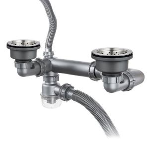 [FREESHIP] Bộ xả chậu rửa bát đôi thoát nước nhanh ngăn mùi chống côn trùng bò ngược cốc ngắn 2 cốc 11cm
