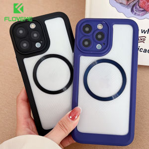 FLOVEME Carbon Fiber Pattern Matte Clear Phone Case For iphone 14 13 12 Pro Max 14 Plus Wireless Charging Lens Protection All-inclusive Shockproof Back Cover For iphone 14 13 12