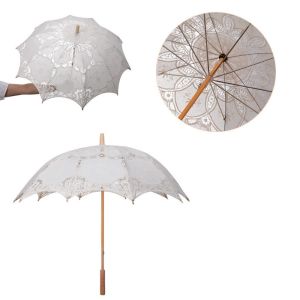 FUDESHE Embroidery Lace Parasol Umbrella Large Cotton Lace Kids Sun Umbrella Vintage Flower Girl Umbrella Wedding Decoration