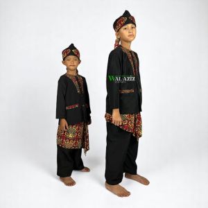 Setelan Koko Batik Tradisional Walaziz dengan Kuitan Kujang - Baju Adat Anak Perak Motif Etnik