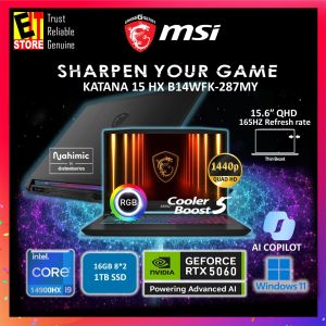 MSI Laptop Katana 15 HX AI GAMING B14WFK-287MY (i9-14900HX/16GB OR 32GB DDR5/1TB SSD/15.6" QHD 165HZ /NVIDIA RTX5060 8GB GDDR7/4-ZONE RGB KEYBOARD/W11/BAG/2Y)