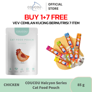 CouCou Pouch Box 12 pcs x 85gr All Life Stage Makanan Basah Kucing hadiah gratis VEV PAKET CREAMY TREATS 14gr isi 7 Tubes Snack Cemilan Kucing Bernutrisi dengan