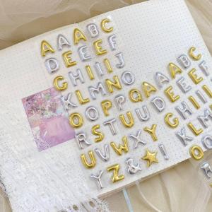 STICKER ALPABETH METALIC COLORFULL UKURAN MEDIUM / STICKER ABJAD 3D TIMBUL Stiker Dekorasi Scrapbook Murah Aesthetic Warna Pastel
