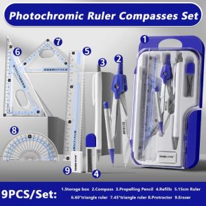 SLIGHTDELVE Durable Protractor and Compass Set Multifunctional Plastic Ruler Math Compass Kit Drawing Tool Metal Compass Measuring Tools Student Use