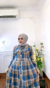 SARAH SEMI DRESS BY FC Matt flanel garment. Ful kancing aktif. busui wudhu & friendly. Ld 108. PB 130.