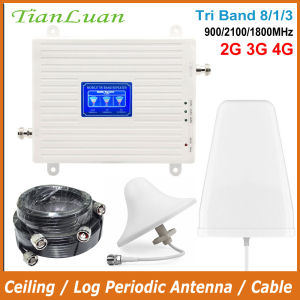 Tri Band 2G 3G 4G Booster LTE B3 1800MHz / B7 2600MHz / B1 2100MHz / B5 850MHz / B8 900MHz Antenna Full Kit