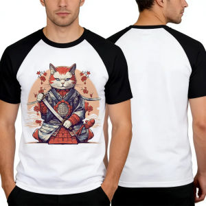 [Local Stock] VCC Summer Mens T-shirts Funny Samurai Cat 3D Print Short Sleeve Tees Casual Versatile Loose Tops Fashion Comfortable O-neck Shirt