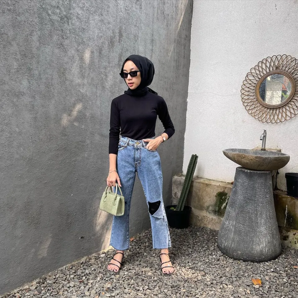Boyfriend Jeans Outfit Style Jeans Hijab Antul-Celana Boyfriend