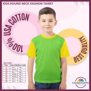 Coinshoppe Kids Cotton Shirt Round Neck Fashion (Apple Green and Yellow Combination)