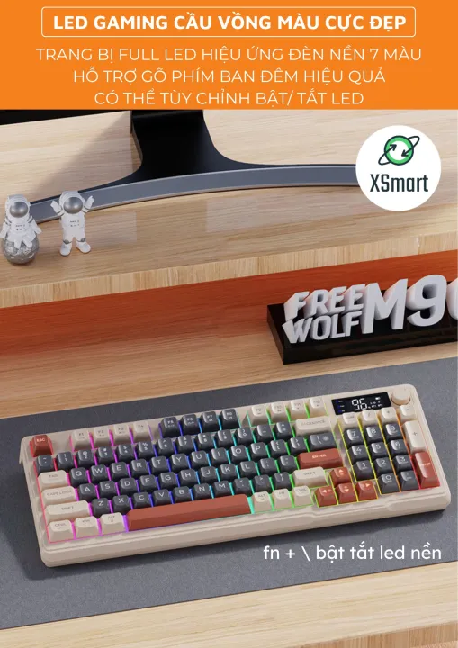 Bộ Bàn Phím Không Dây Bluetooth M96 LED 7 Màu Có Màn Hình, 2 Mode, Phím PBT Cao Cấp, Gõ Êm Chống Ồn Cho Win/ Mac OS | BigBuy360 - bigbuy360.vn