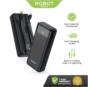 ROBOT Powerbank hp android iphone fast charging 30000 mAh Powerbank Dual Input Type-C Micro 3 Output USB-A 22.5W with Smart LED Digital Display - Garansi 1 Tahun