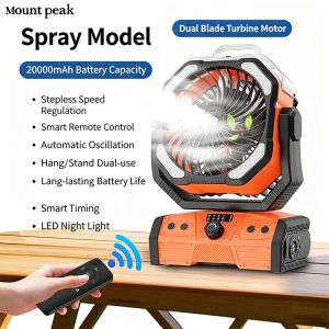 20000mAh Rechargeable Mist Fan Portable Water Spray Cooling Fan with LED Light Remote Control Hanging Standing for Camping BBQ Fishing