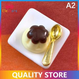 [Eleanor] 1 Set 1:12 Dollhouse Miniature Fruits Pudding With Spoon Simulation Food Model Toys for Mini Decoration Dollhouse Accessories