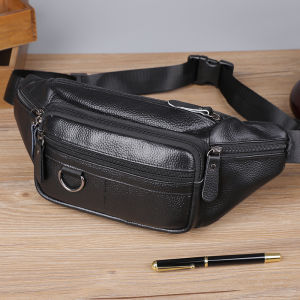 New Style 100% Full Cowhide Waist Bag Mens Genuine Leather Outdoor Running Sports Cycling Bag Multifunctional Tool Bag Diagonal Bag Chest Bag Side Backpack