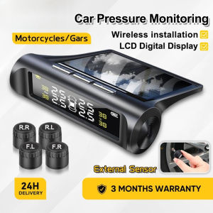 Tire Pressure Monitoring System TMPS IP67 Solar Charging Wireless 4 Sensors for 12V Vehicles Real-time Monitoring High/Low Pressure Alarm Dual Charging (USB/Solar) ±0.1 BAR Accuracy