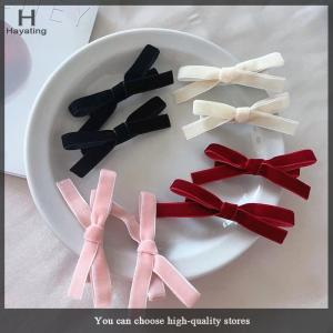 Hayating 2PCS Korean Style Solid Color Vintage Velvet Bow Hair Clip Cute Hairpin Side Clip Girls Sweet Cool Barrettes Hair Accessories