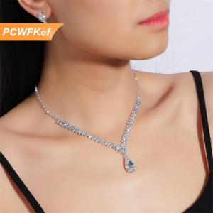 【PCWFKef】 1 Bộ Vòng cổ cô dâu bông tai nước hình giọt nước Rhinestone đồ trang sức phong cách Đồ trang sức lấp lánh thiết lập cho đám cưới bên món quà