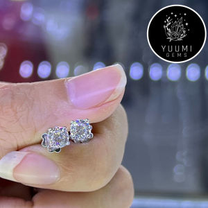 (1 ĐÔI) Bông tai Bạc 925 Kim cương Moissanite màu Trắng giác Hoa cúc Nga 4.5 - 8.1 ly viên Tròn Hàng Mỹ (kèm Kiểm định GRA) Yuumi Jewelry
