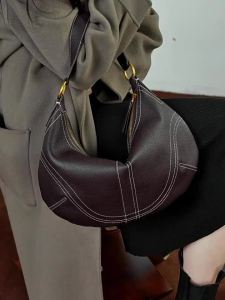 Túi kẹp nách da bò lớp đầu dung tích lớn túi bánh bao phong cách phóng khoáng thường ngày túi xách tay thời trang casual túi bánh sừng bò.