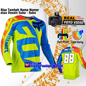pakaian baju jersey custom Balap Motor cross trail set motocross F0X Stabilo Biru Oren Adventure (Baju Saja) Free Nama Nomor sendiri trabas pria dewasa cros custom Enduro nama sendiri ukuran Jerset Set Size S M L XL XXL cocok suka untuk crf wr klx dan MX