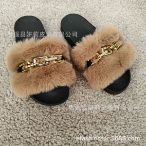 [Free Shipping] Plus-Size Flat-Heeled Slippers New Summer Style Outdoor Chain-Link Plush Slippers Slip-On Wedge Heels For Outdoor Wear