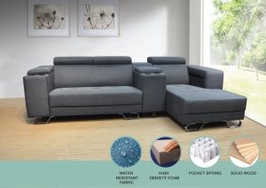 Nabucco 6512 2 seater + L Functional L-shape【2 Console Box】【 Multiple Colour Can Choose】【Free 2 stool】【Delivery in West Malaysia Only】