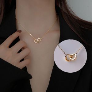 Kalung Titanium Liontin Hati / aksesoris wanita trending model rantai plus liontin love ganda