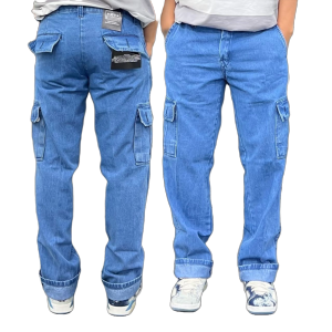 Celana Cargo Jeans Pria Panjang Reguler Fit Long Pants Denim Sunwash Kargo Gombrong Outdoor Gunung