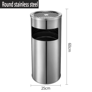 A 60-centimeter large stainless steel trash can commonly used in outdoor hotels