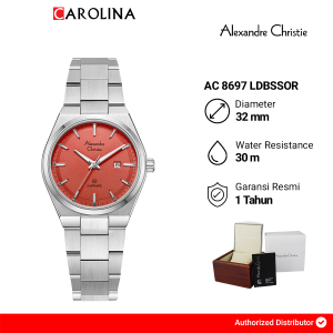 Jam Tangan Wanita Alexandre Christie Classic AC 8697 LDBSSOR Orange Dial Silver Stainless Steel Strap