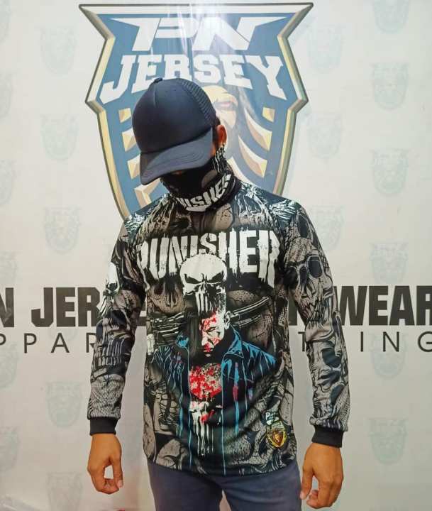 PN JERSEY SPORTSWEAR; PUNISHER LONG SLEEVE WITH FREE TUBEMASK ( BLACK