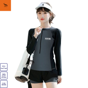 Bikini NES đồ bơi NAM nữ đi biển 2 mảnh áo dây khóa kéo dài phối xám Quần 2 Lớp Kín Đáo NS070