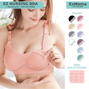 🇸🇬 EzMama (FREE Extender ) EZ Seamless Maternity Padded Bra - Breastfeeding Nursing Bra