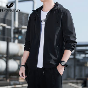 FUGUINIAO Mens Jacket Hooded Jacket Slim-Fit Jacket Korean Trend Handsome Fashion Jacket