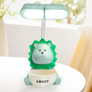 Đèn học 2 bóng LUCKY sạc USB hình sư tử đáng yêu màu dễ thương có ngăn đựng bút dành cho các bé