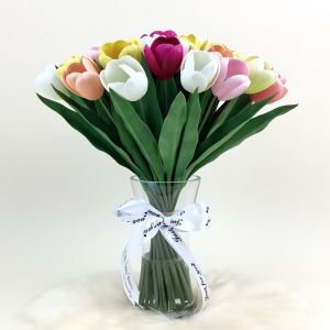 แจกันทิวลิปปลม รุ่นน้ำเทียม ดอกไม้ปลอมเกรดพรีเมียม ดอกทิวลิปพร้อมแจกัน