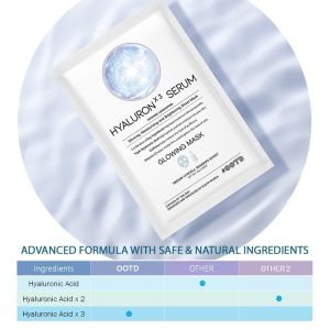 #OOTD Triple Hyaluron Serum Glowing Mask (10 Sheets) [ K Beauty Vegan Beauty Clean Beauty brightening Vitamin C Caffeine Dark Circle wrinkles puffiness free radicals plumper ]