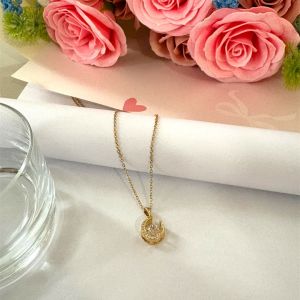 Cute Moon Crystal Necklace | Crescent Pendant | Korean Minimalist Jewelry Gift for Women