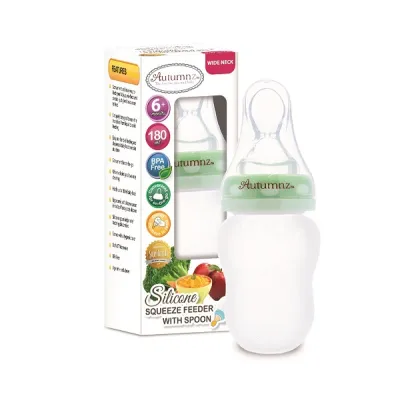 Autumnz Silicone Squeeze Feeder With Spoon *Wide Neck 180ml* Soft material BPA FREE READY STOCK IN MALAYSIA