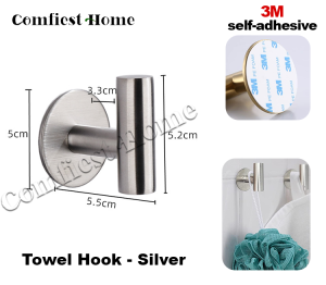 [SG Seller] 3M Self Adhesive Bath Hooks (304 Stainless Steel) |Wall Hook Soap Holder Towel bar ring Hanger Towel Hook toilet paper holderBathroom Hook Shower Kitchen Home Towel Rack Toilet Roll Paper Tissue Holder