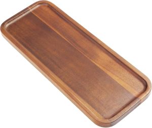 Solid Acacia Wood Serving Trays and Platters - WoodenCharcuterie Boards Rectangle Small Cheese Board for Food Bathroom Home Decor Kitchen Counter 14"x5.5" (1 Pack)