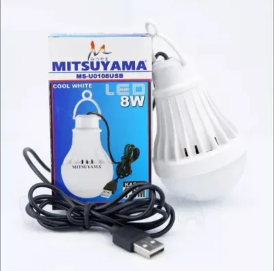 Lampu Bohlam USB Emergency15 - 10 - 8 - Watt Lampu Usb Led Bohlam Mitsuyama Kabel 1.5 Meter Hemat Energi Desain Elegan