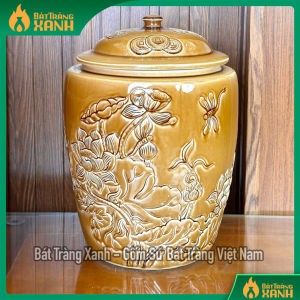 Chum Gạo Bát Tràng 17KG Sen Nổi Có Nắp – Hũ Đựng Gạo Vại Muối Dưa Cà Ngũ Cốc Muối Mắm...
