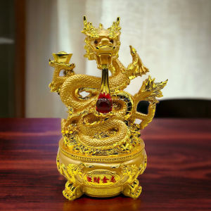 Feng Shui 2024 Chinese Zodiac Dragon with cornucopia Money Coin Statue Decoration for Wealth Luck