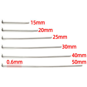 15/20/25/30/35/40/50mm Head Pins Width 0.6mm Stainless Steel Straight T Pins for DIY Jewelry Making Earring Findings Supplies