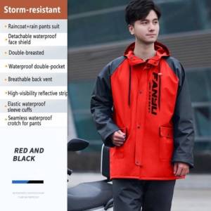 Waterproof Motorcycle Riding Raincoat with Reflective Stripe Rainsuit Rainwear Jacket Pants Set