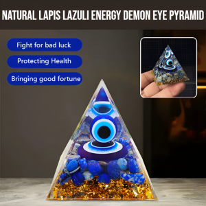 Natural Lapis Lazuli Energy Demon Eye Pyramid Natural Crushed Stone Lapis Lazuli Dropping Resin Home and Office Desktop Decoration Crafts