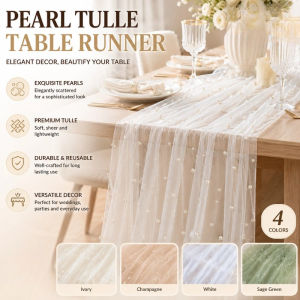 Table Runner Tulle Pearl White Sheer Mesh Gauze Lightweight Reusable Table Decor Wedding Banquet Party